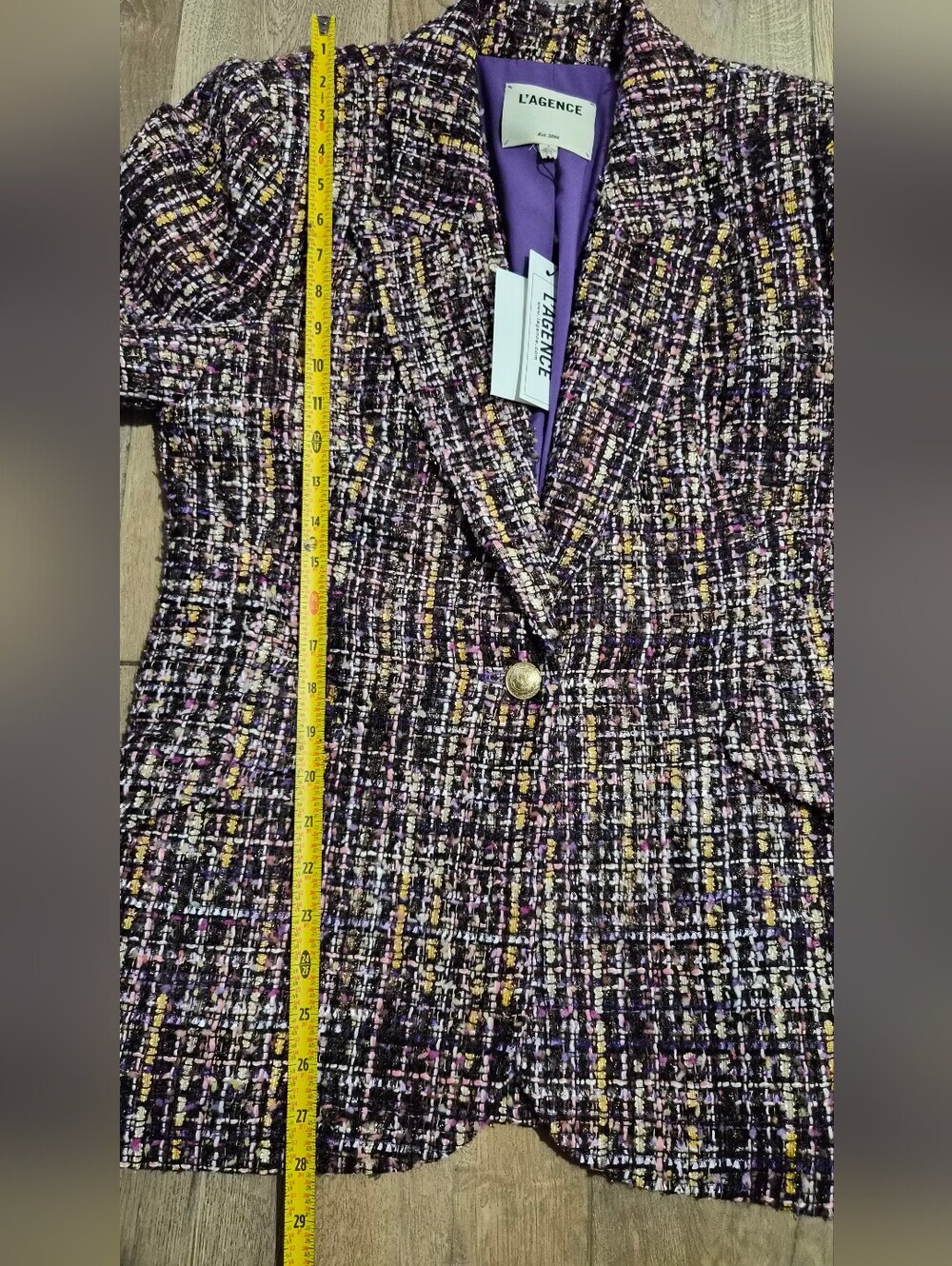 Nwt L'AGENCE Chamberlain Purple Multi Tweed Single-Button Blazer Size 8 - Picture 13 of 14